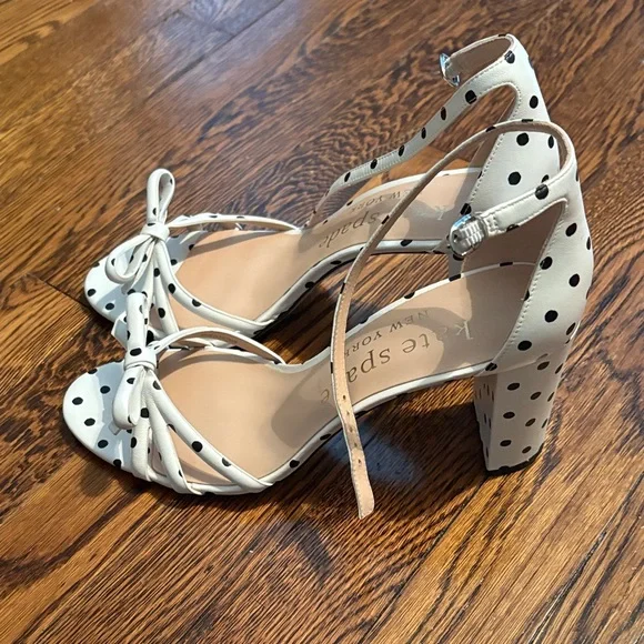 kate spade White with Black Polka Dot Bow Sandals with Block Heel - Picture 2 of 5